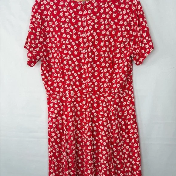 GAP Red Floral Short Sleeve Midi Dress Womens Size 16 V Neck Zip Back - Picture 5 of 9